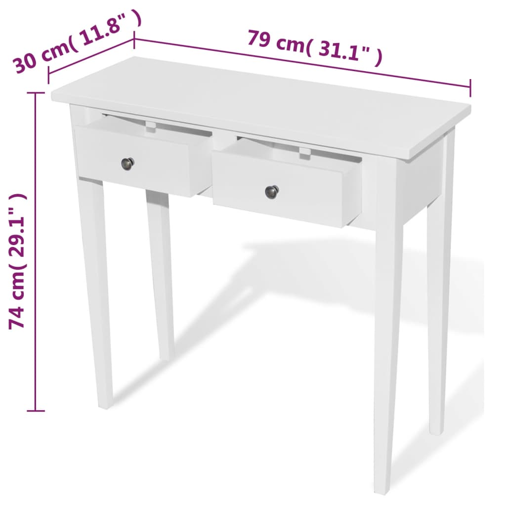 Dressing Console Table with Two Drawers White