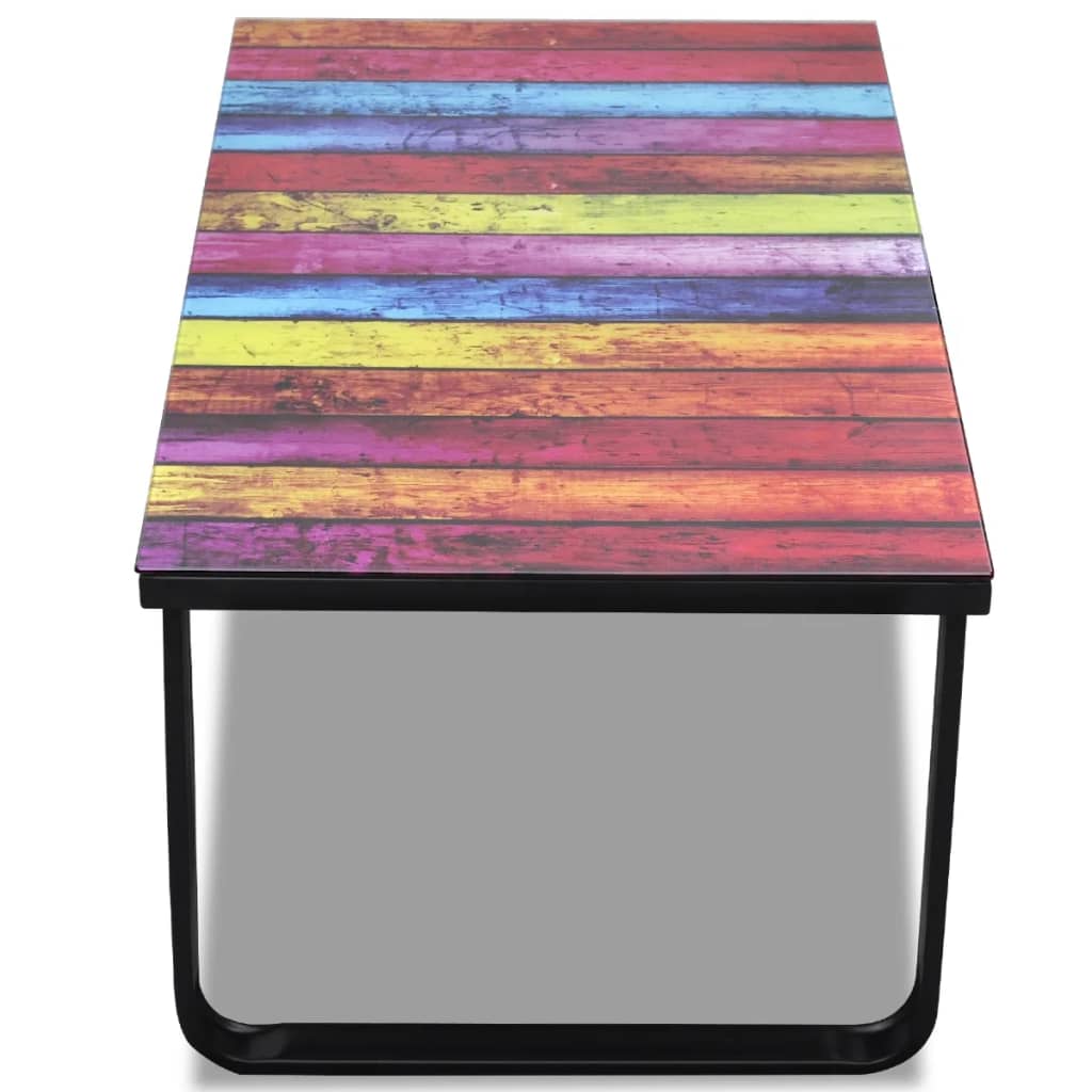 Coffee Table with Rainbow Printing Glass Top