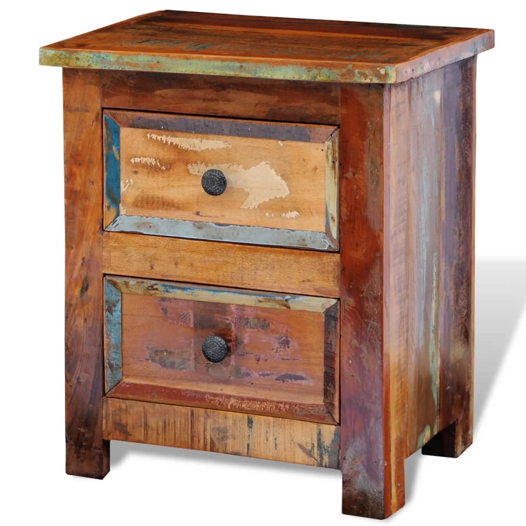 Nightstand with 2 Drawers Solid Reclaimed Wood