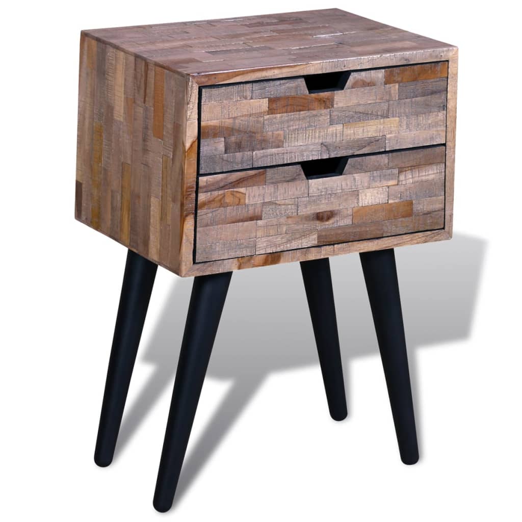 Nightstand with 2 Drawers Reclaimed Teak Wood