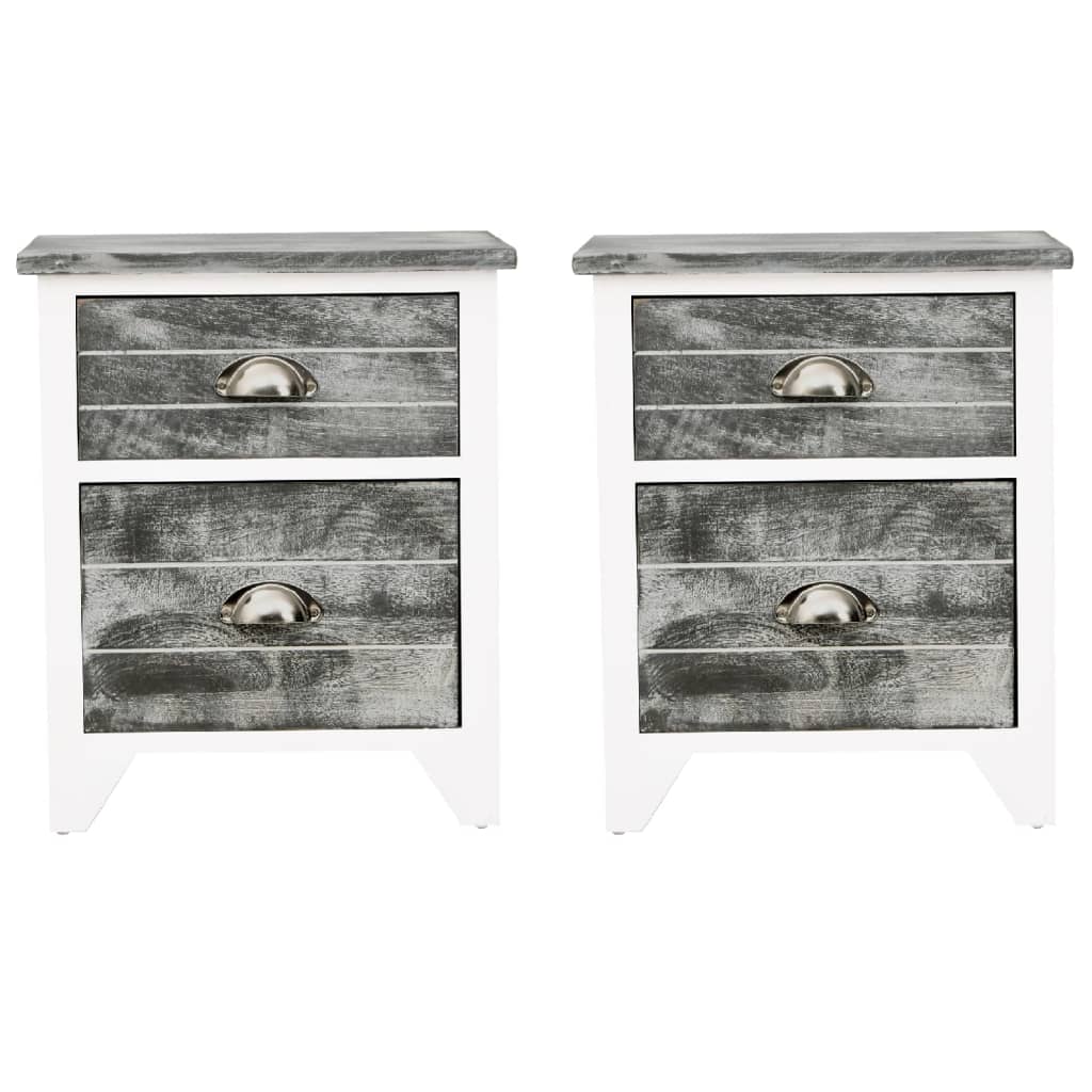 Nightstand 2 pcs with 2 Drawers Grey and White