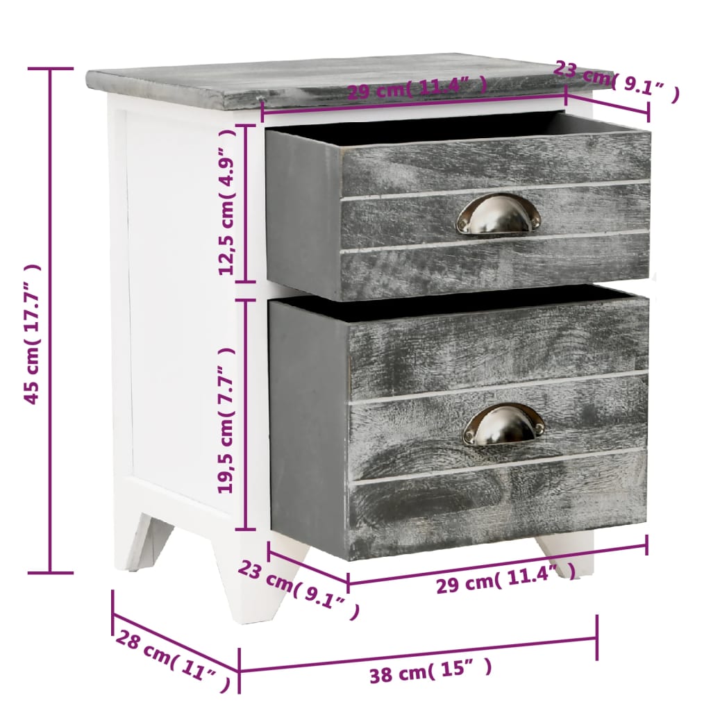 Nightstand 2 pcs with 2 Drawers Grey and White