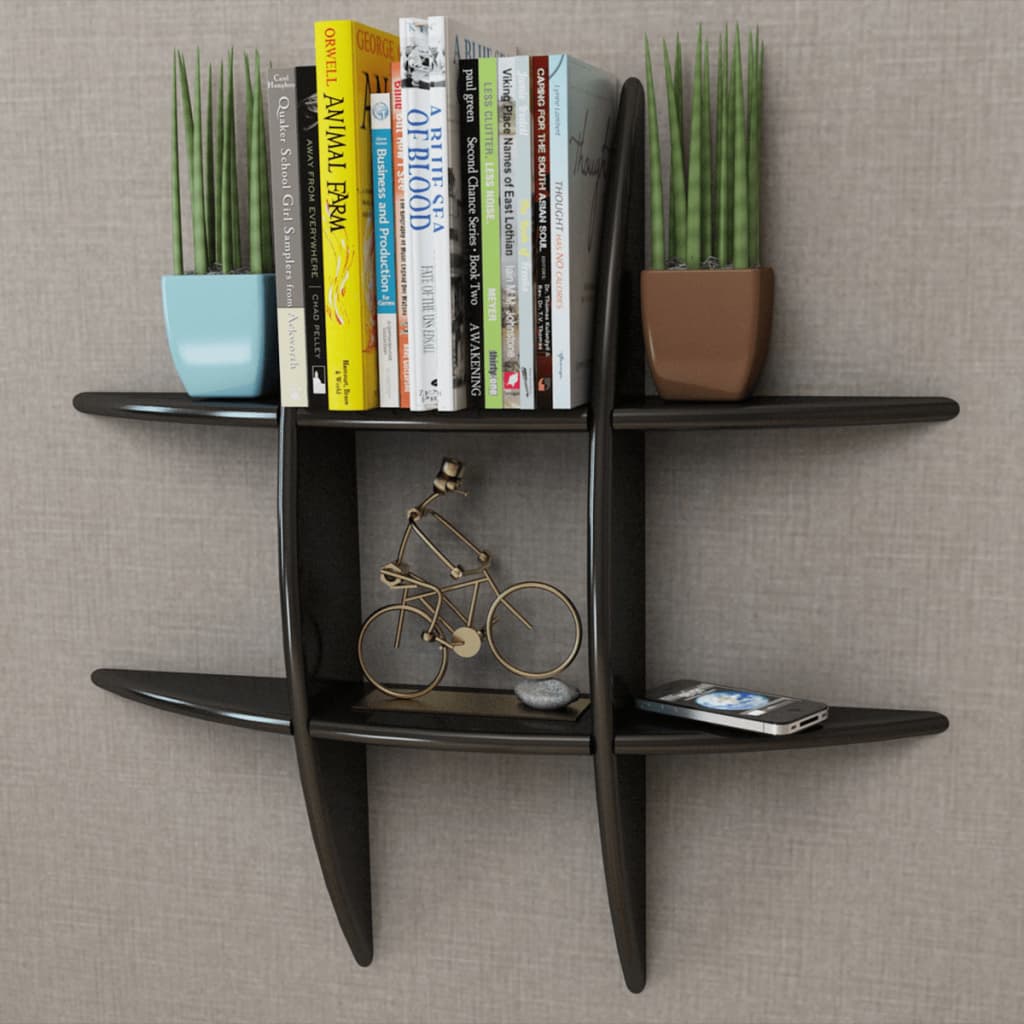 Black MDF Floating Wall Display Shelf Book/DVD Storage