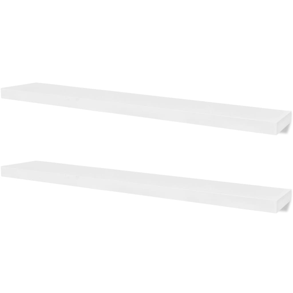 2 White MDF Floating Wall Display Shelves Book/DVD Storage