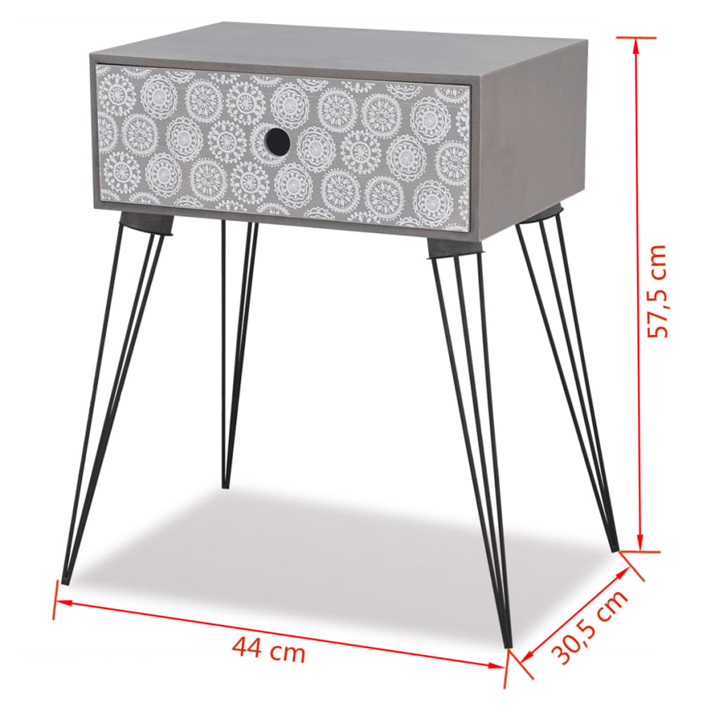 Nightstand with 1 Drawer Rectangular Grey