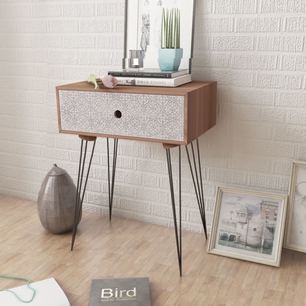 Nightstand with 1 Drawer Rectangular Brown