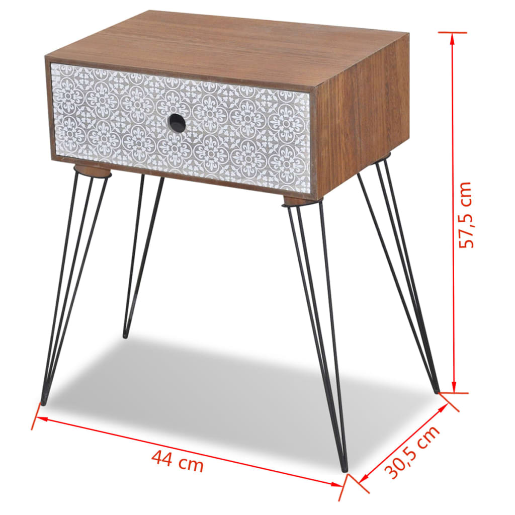 Nightstand with 1 Drawer Rectangular Brown