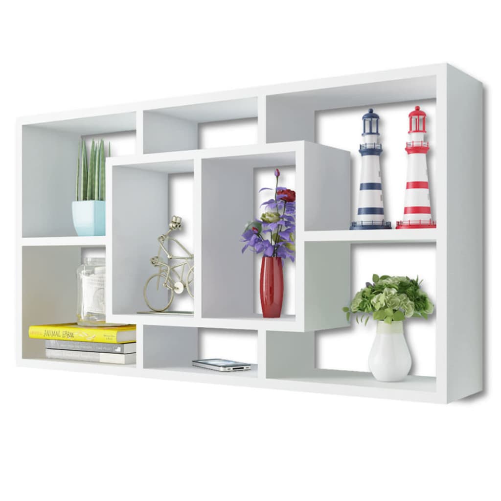 Floating Wall Display Shelf 8 Compartments White