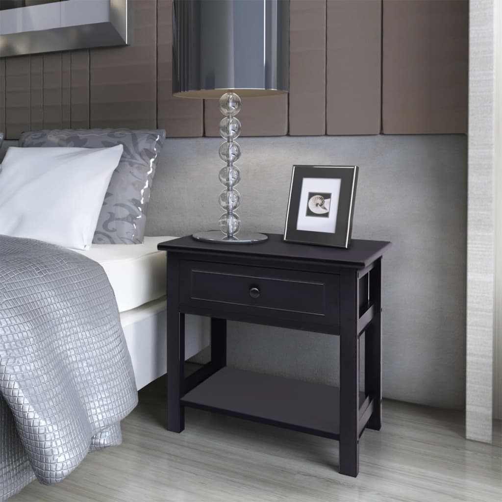 Bedside Cabinet Wood Black