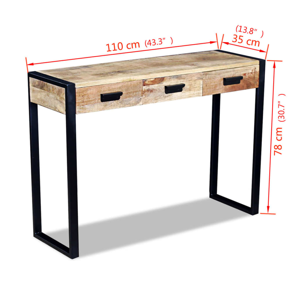 Console Table with 3 Drawers Solid Mango Wood 110x35x78 cm