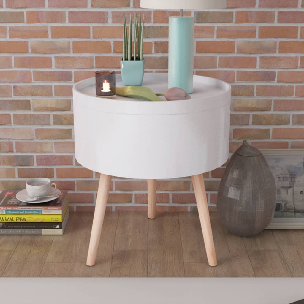 Side Table with Serving Tray Round 39.5x44.5 cm White