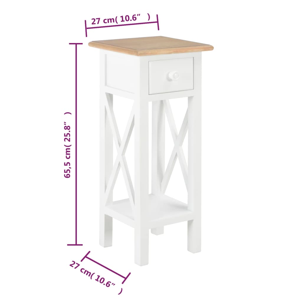 Side Table White 27x27x65.5 cm Wood