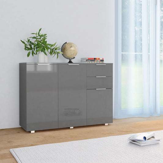 Sideboard High Gloss Grey 107x35x80.5 cm