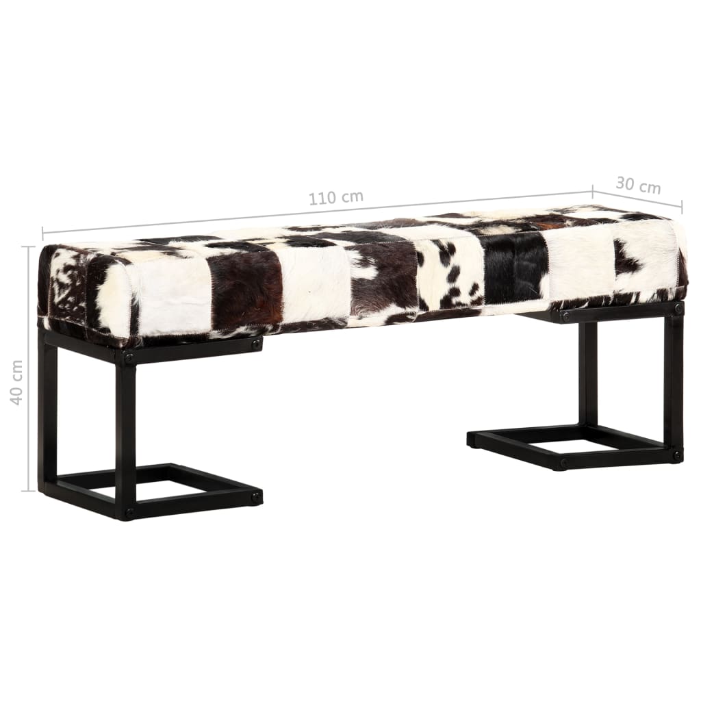 Bench 110 cm Black Patchwork Genuine Goat Leather