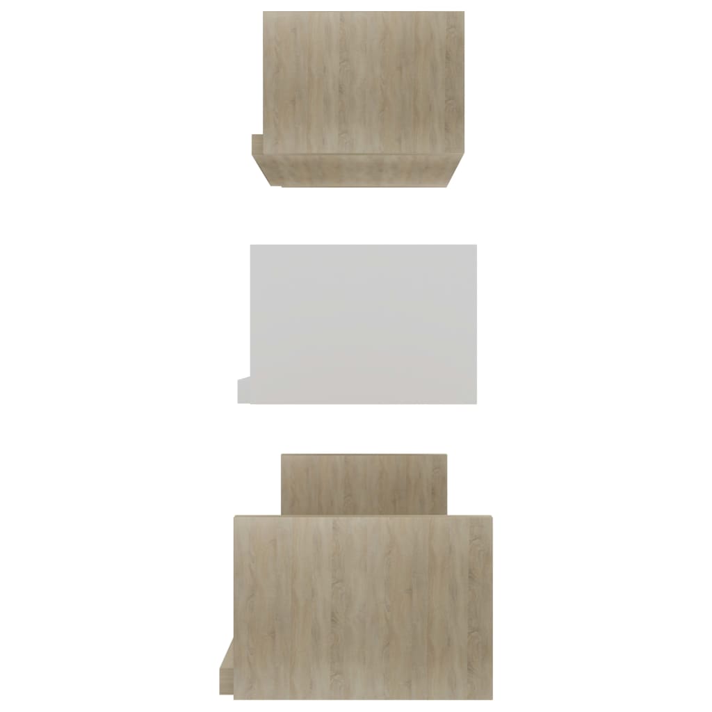 Wall Display Shelf 3 pcs White and Sonoma Oak Engineered Wood