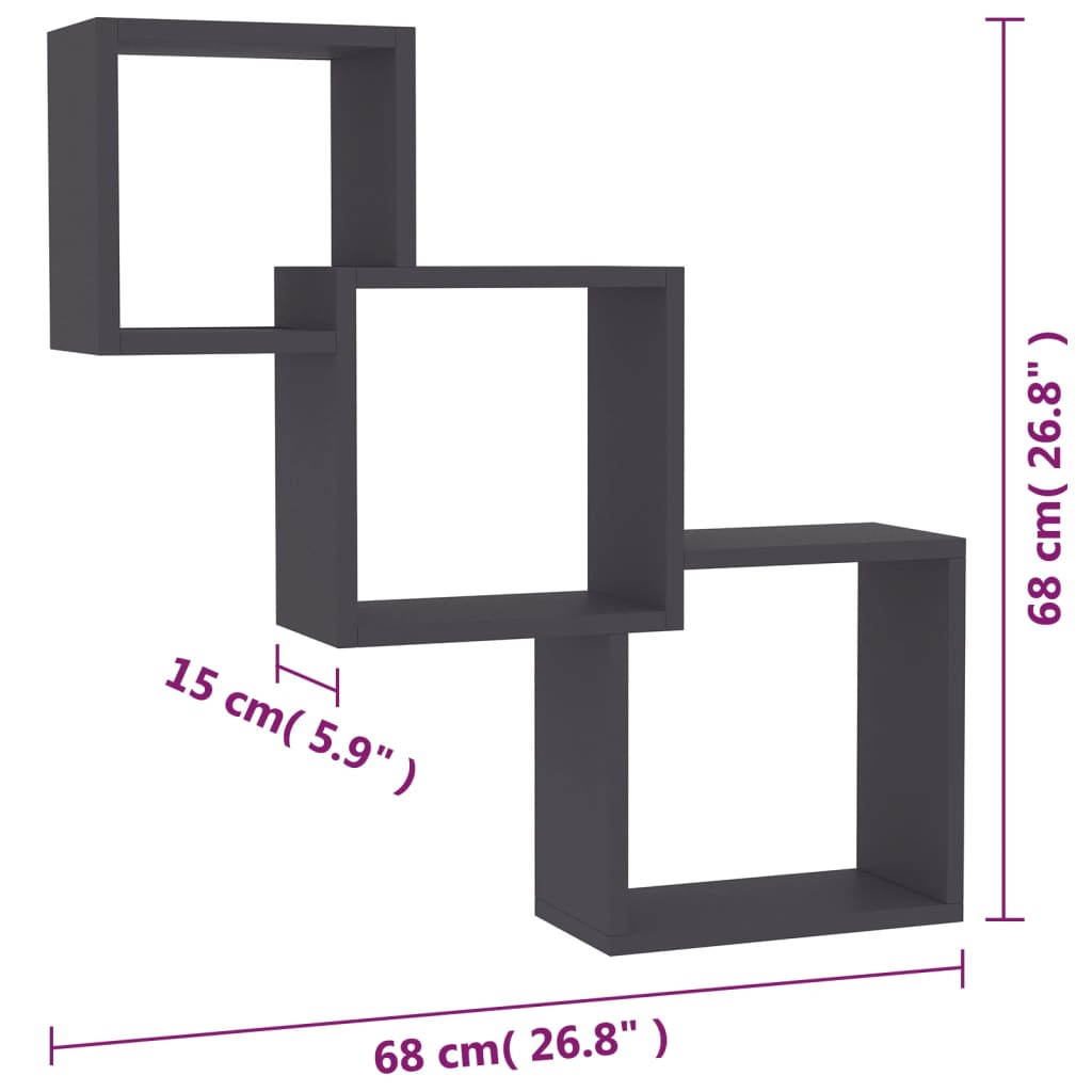 Cube Wall Shelves Grey 68x15x68 cm Engineered Wood