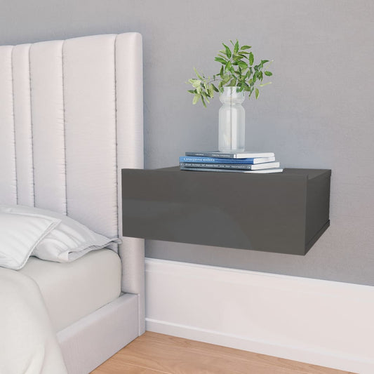 Floating Nightstand High Gloss Grey 40x30x15 cm Engineered Wood