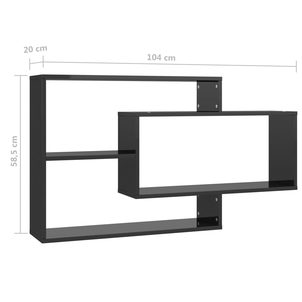 Wall Shelves High Gloss Black 104x20x58.5 cm Engineered Wood