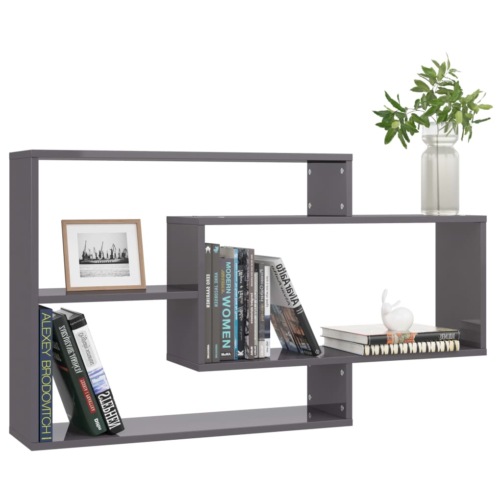 Wall Shelves High Gloss Grey 104x20x58.5 cm Engineered Wood