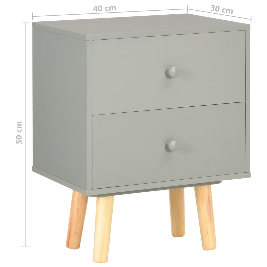 Bedside Cabinets 2 pcs Grey 40x30x50 cm Solid Pinewood