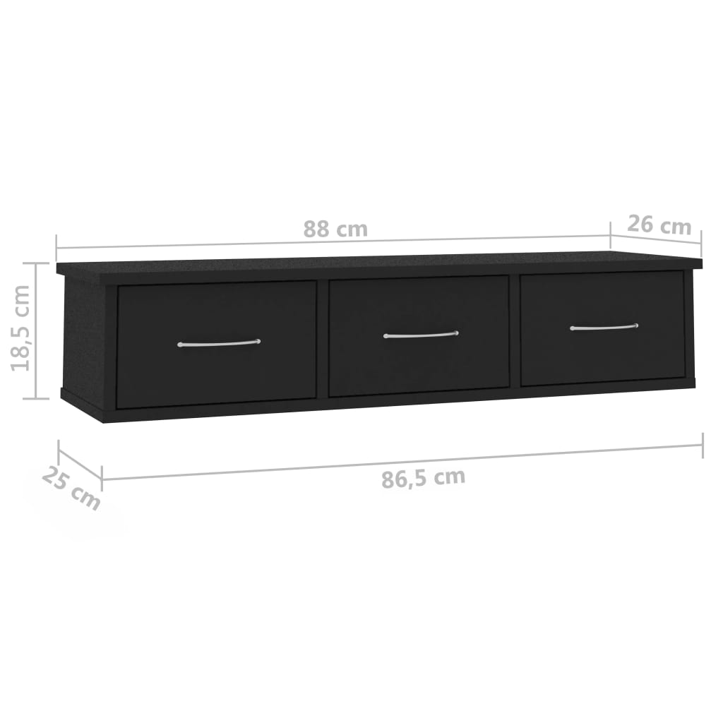 Wall-mounted Drawer Shelf Black 88x26x18.5 cm Engineered Wood