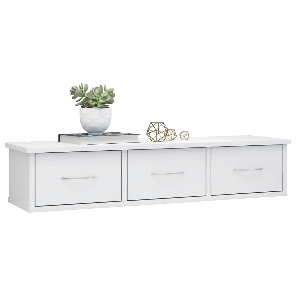 Wall-mounted Drawer Shelf High Gloss White 88x26x18.5 cm Engineered Wood