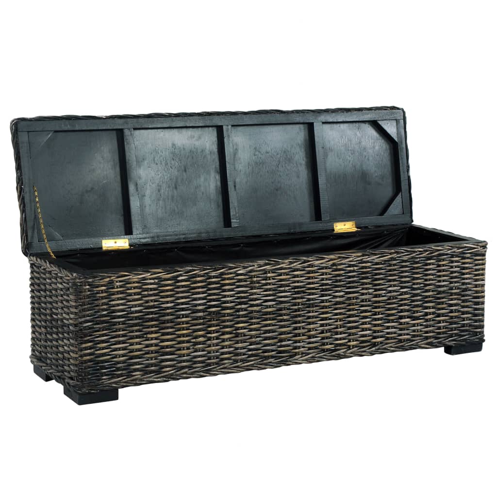 Storage Box 120 cm Black Kubu Rattan and Solid Mango Wood