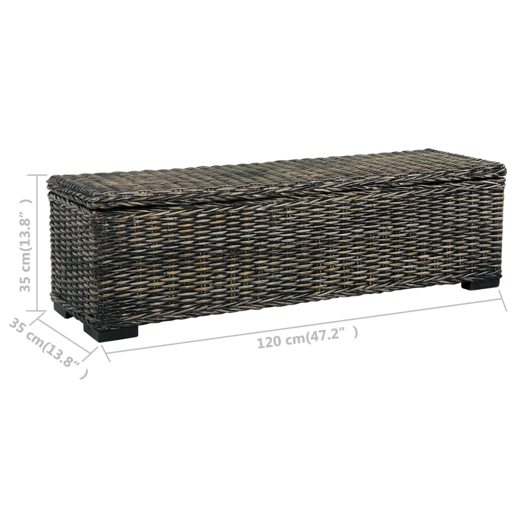 Storage Box 120 cm Black Kubu Rattan and Solid Mango Wood