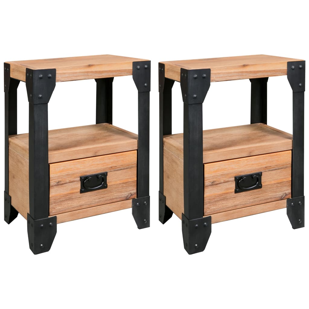 Nightstands 2 pcs Solid Acacia Wood Steel 40x30x54 cm