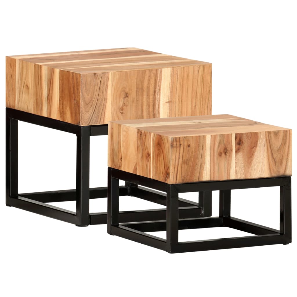 Side Tables 2 pcs Solid Acacia Wood