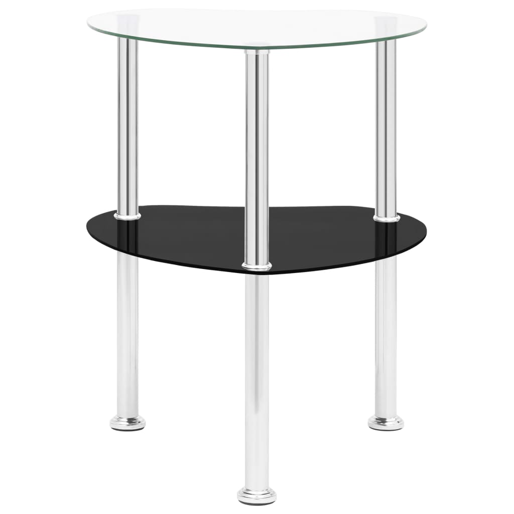 2-Tier Side Table Transparent & Black 38x38x50cm Tempered Glass