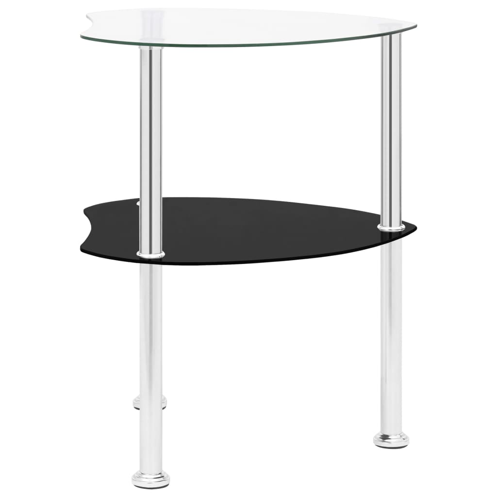 2-Tier Side Table Transparent & Black 38x38x50cm Tempered Glass