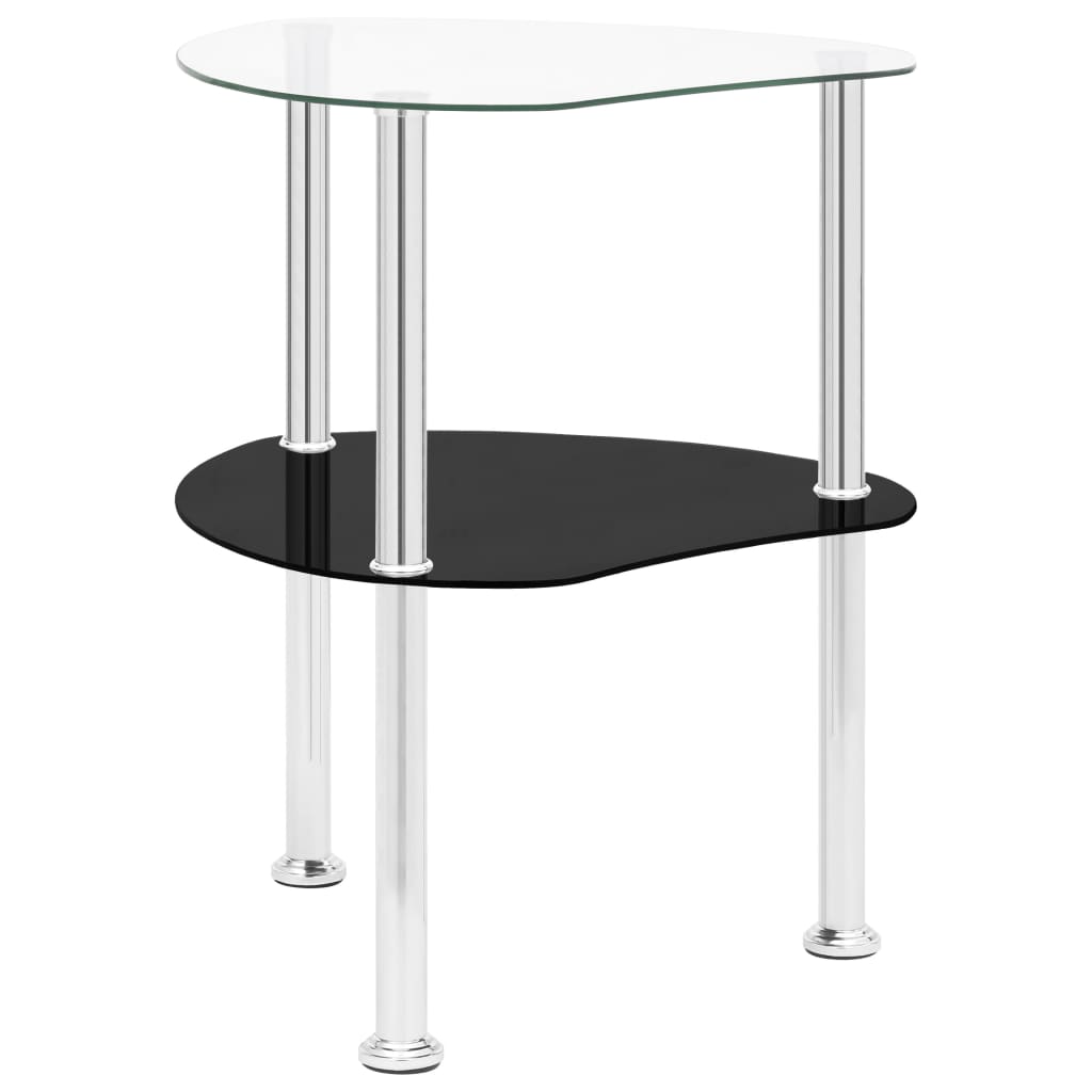 2-Tier Side Table Transparent & Black 38x38x50cm Tempered Glass