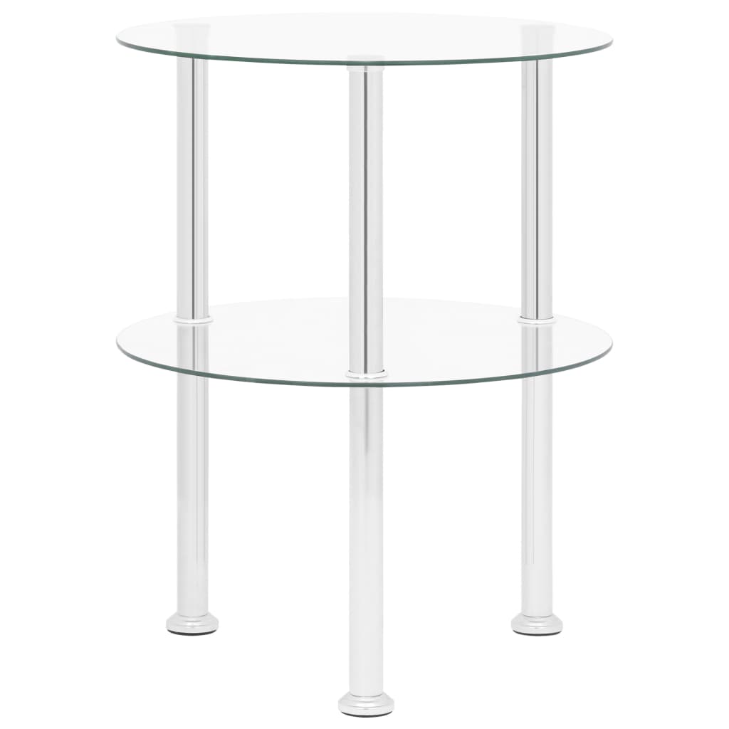 2-Tier Side Table Transparent 38 cm Tempered Glass