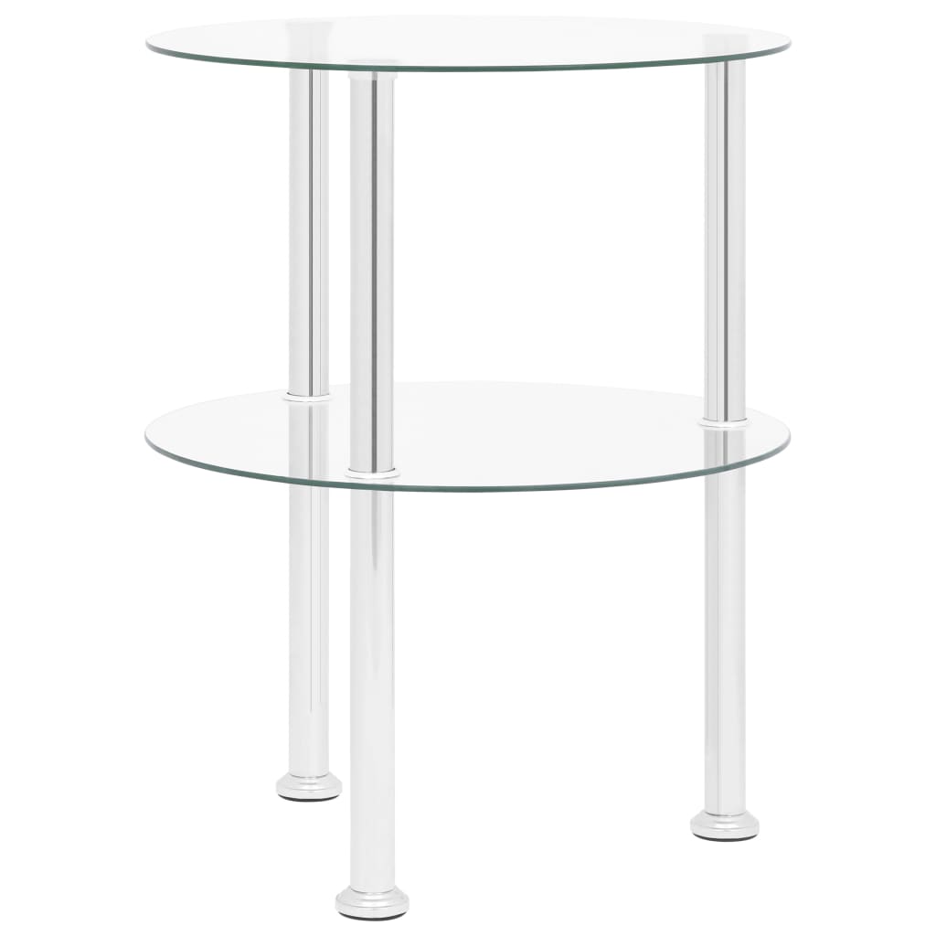 2-Tier Side Table Transparent 38 cm Tempered Glass