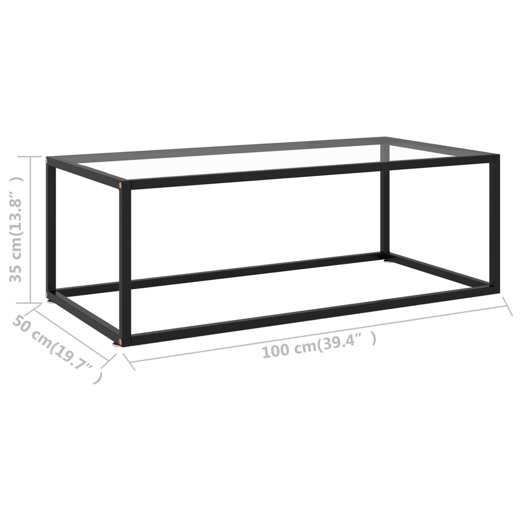 Coffee Table Black with Tempered Glass 100x50x35 cm