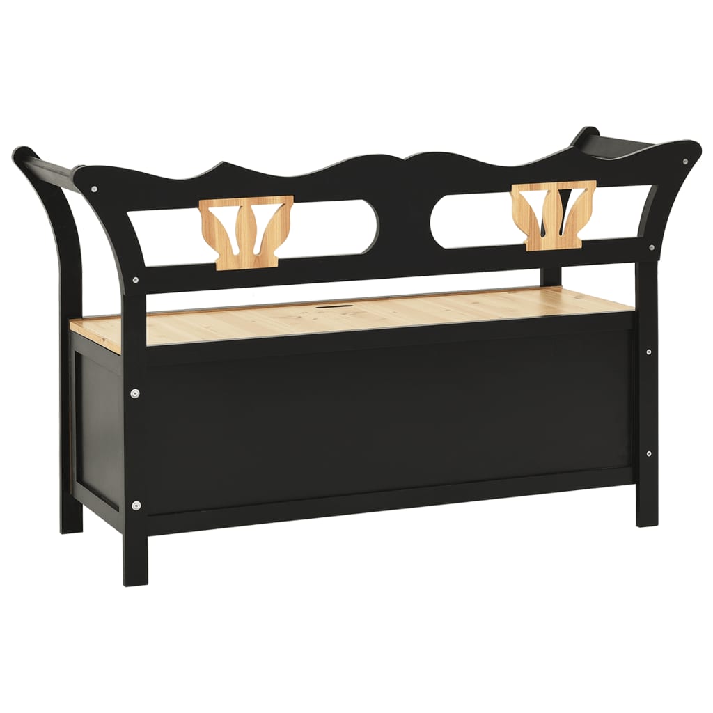 Storage Bench 126 cm Black Solid Fir Wood