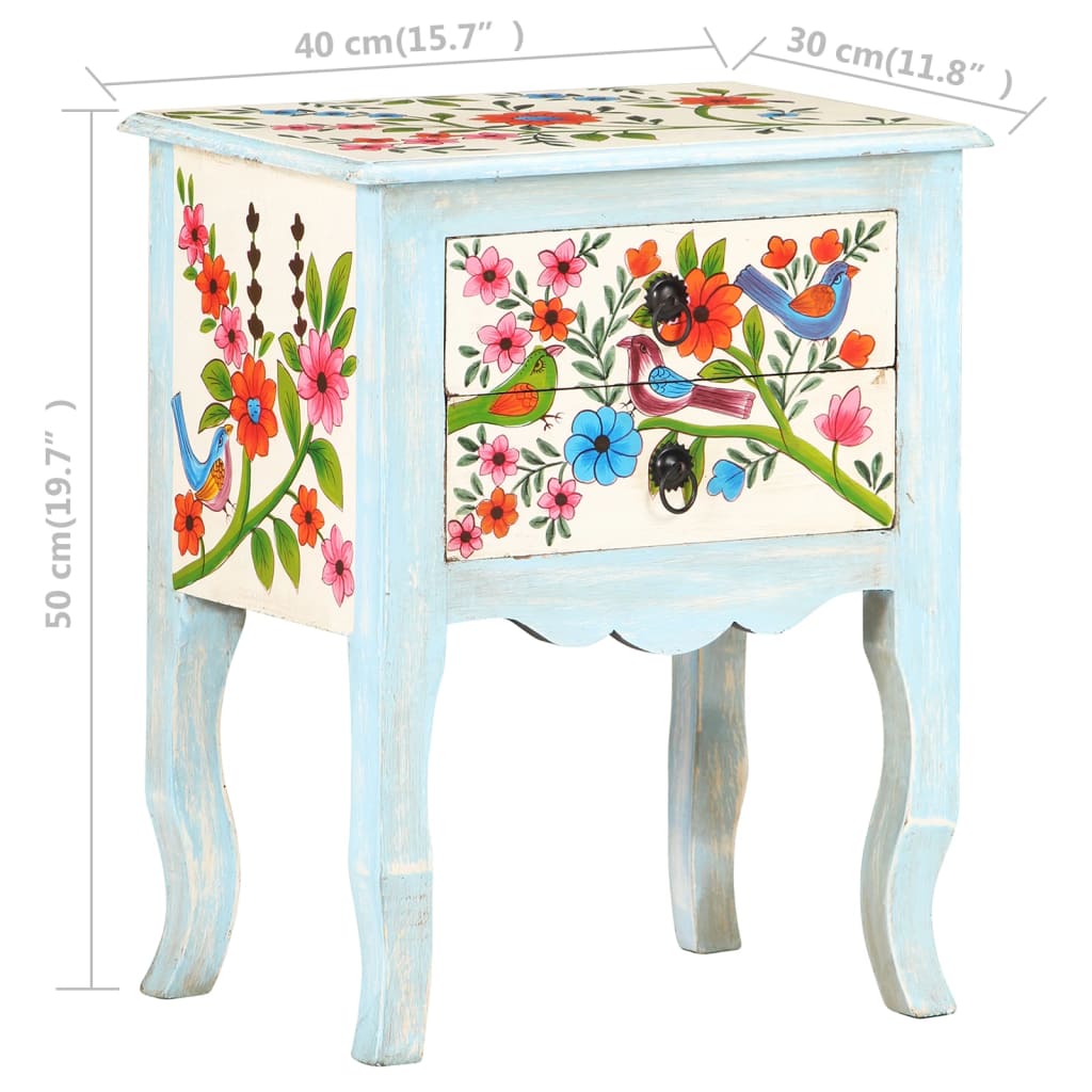 Hand Painted Bedside Cabinet 40x30x50 cm Solid Mango Wood