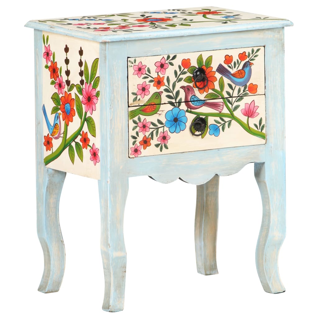 Hand Painted Bedside Cabinet 40x30x50 cm Solid Mango Wood