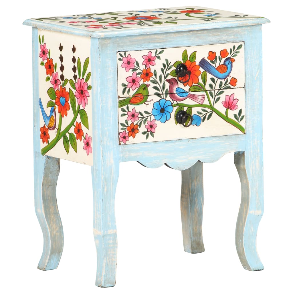 Hand Painted Bedside Cabinet 40x30x50 cm Solid Mango Wood