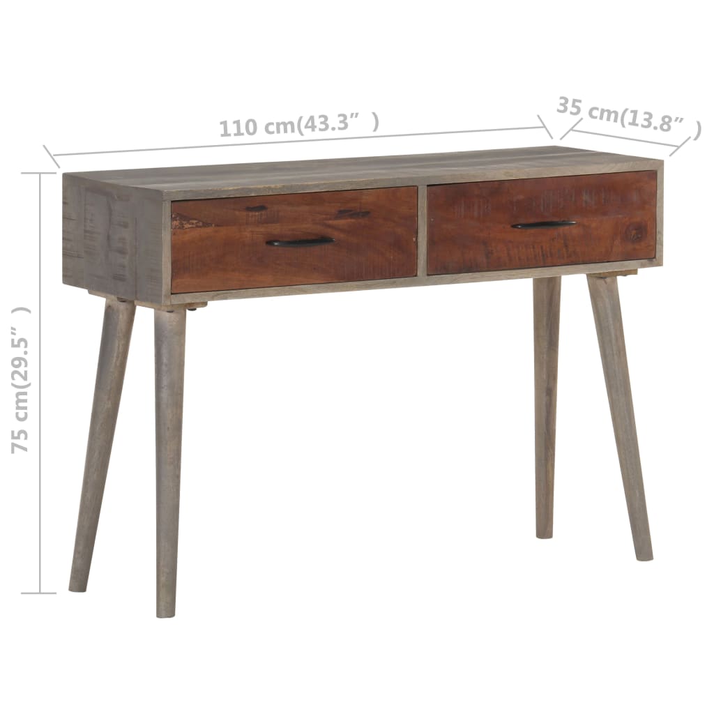 Console Table Grey 110x35x75 cm Solid Rough Mango Wood