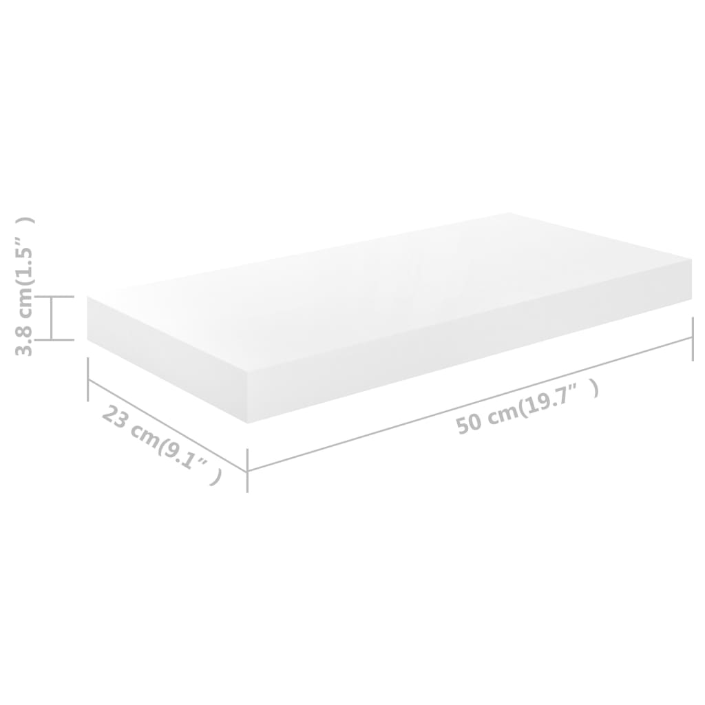 Floating Wall Shelf High Gloss White 50x23x3.8 cm MDF