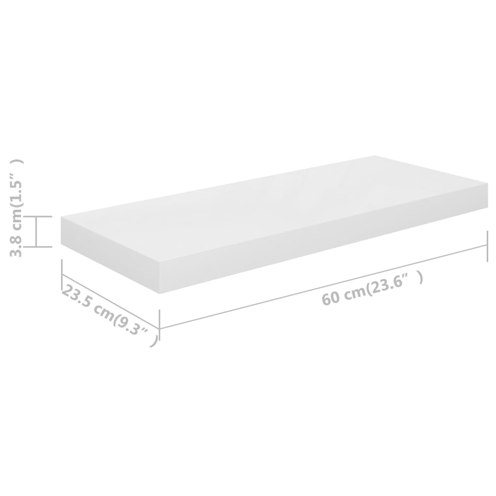 Floating Wall Shelves 2 pcs High Gloss White 60x23.5x3.8 cm MDF