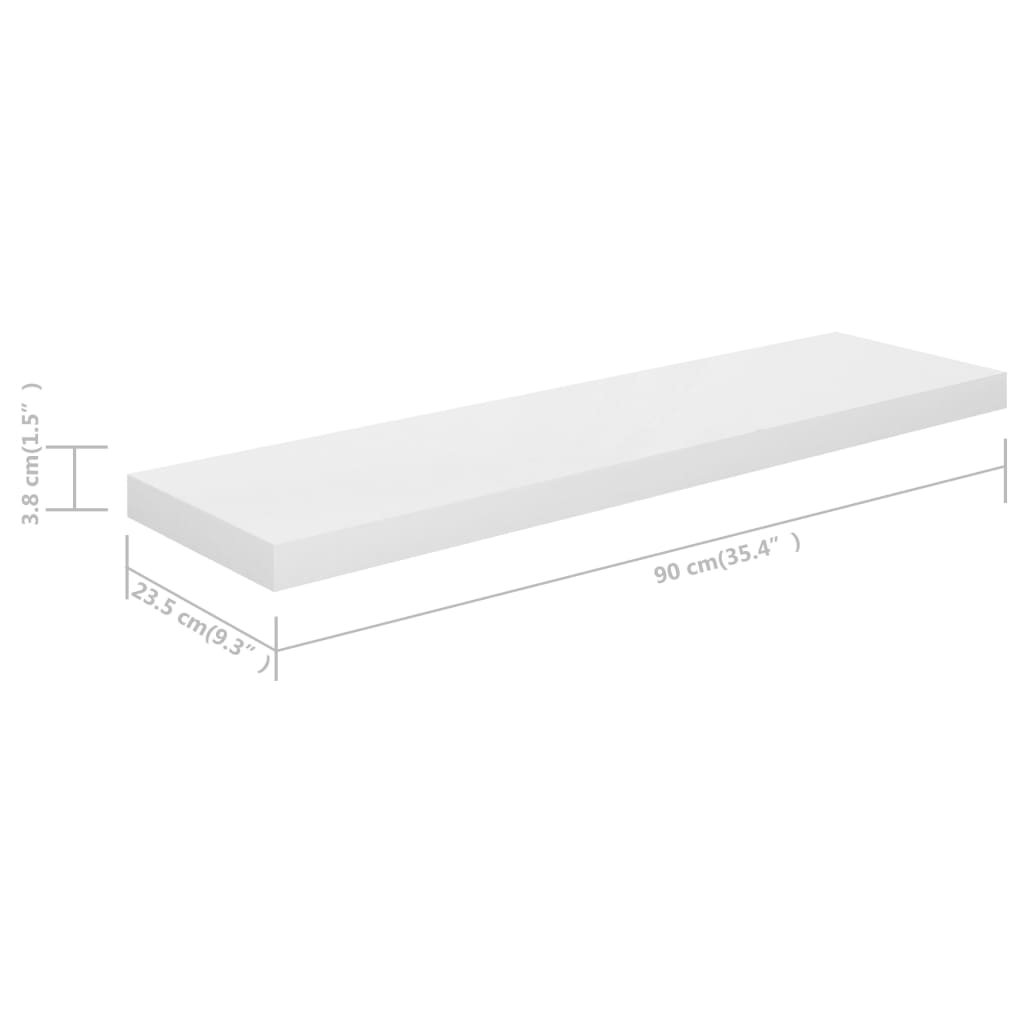 Floating Wall Shelf High Gloss White 90x23.5x3.8 cm MDF