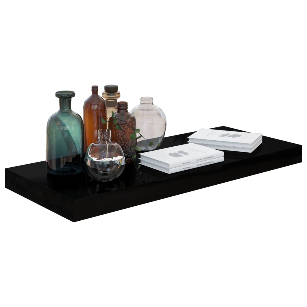 Floating Wall Shelves 2 pcs High Gloss Black 60x23.5x3.8 cm MDF