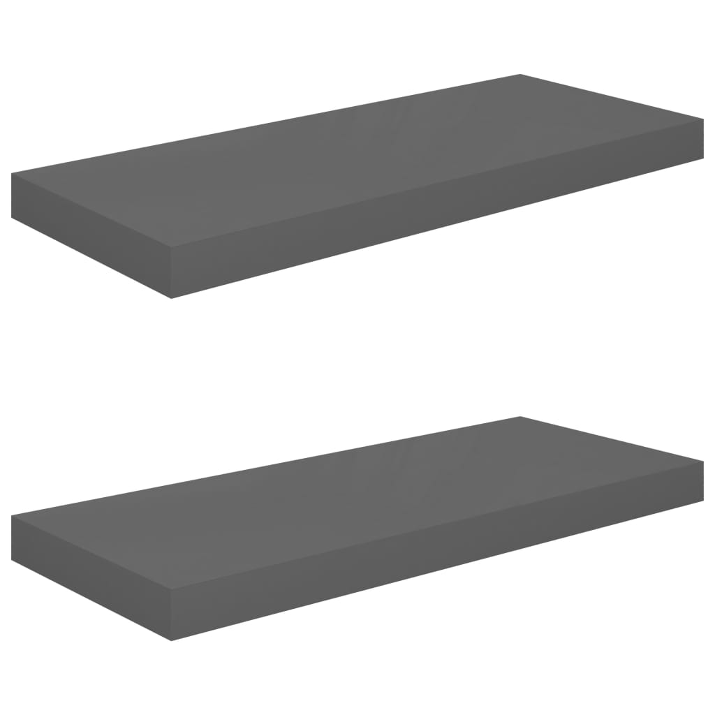 Floating Wall Shelves 2 pcs High Gloss Grey 60x23.5x3.8 cm MDF