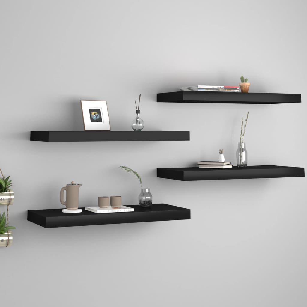 Floating Wall Shelves 4 pcs Black 60x23.5x3.8 cm MDF