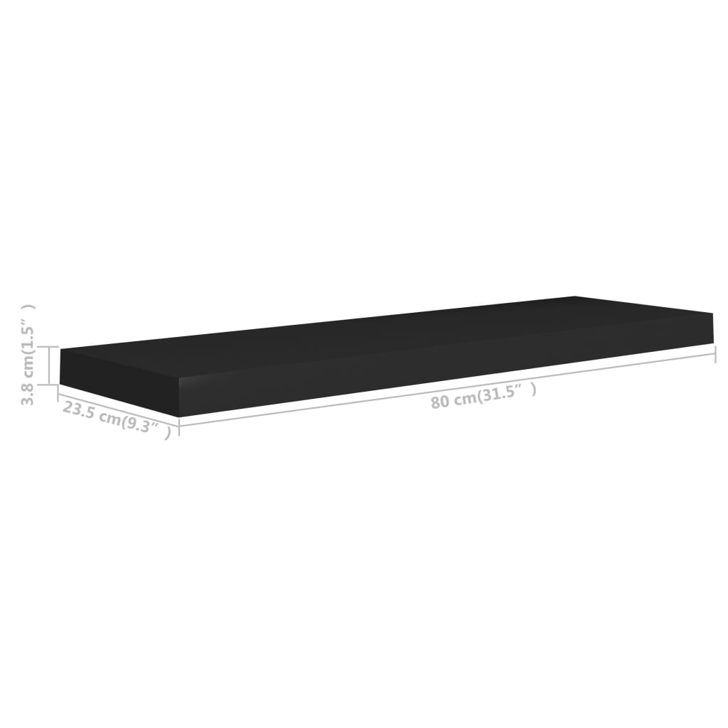 Floating Wall Shelf Black 80x23.5x3.8 cm MDF