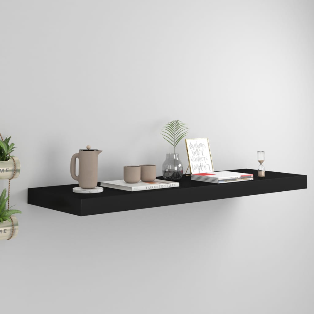 Floating Wall Shelf Black 80x23.5x3.8 cm MDF