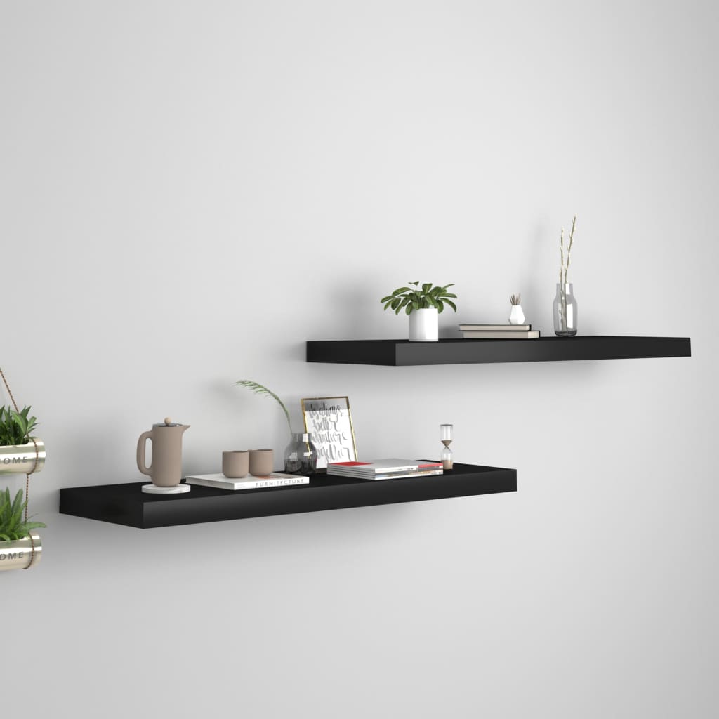 Floating Wall Shelves 2 pcs Black 80x23.5x3.8 cm MDF